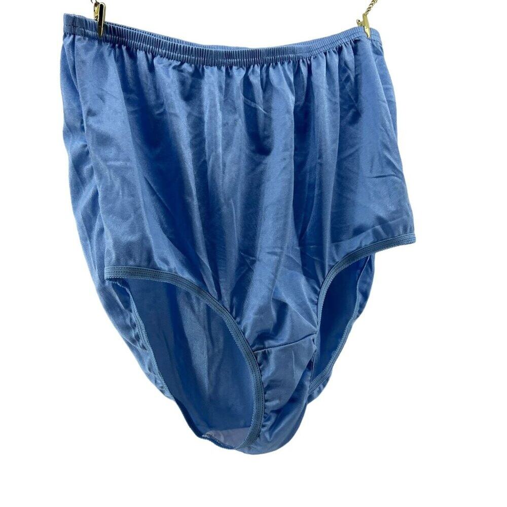 Shimmering Shiny 100% Nylon Panty Panties Briefs Granny Style Blue Women Size 6